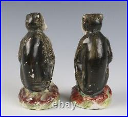 Rare Pair Antique Staffordshire Monkey Figurines Figure Primate 19th C. Pottery