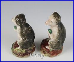 Rare Pair Antique Staffordshire Monkey Figurines Figure Primate 19th C. Pottery