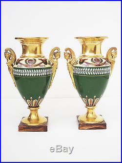 Rare Pair Lefebvre Rue Amelot Porcelain Urns Vase Napoleon 1800's Early Paris