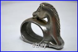 Rare Pair Napkin Ring Aluminium Art Deco Horse Rooster Hen Early 20th