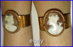 Rare Pair Of Antique Early Victorian Carved Shell Cameo Bangles, Goddess Victoria