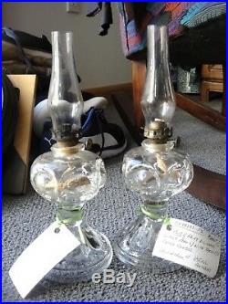 Rare! Pair Of Antique Glass Fairy Oil Lamps Early 1900's- Fully Functioning