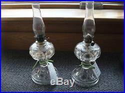 Rare! Pair Of Antique Glass Fairy Oil Lamps Early 1900's- Fully Functioning