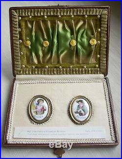 Rare Pair Of Early 19th C. French Enamel Portrait Buttons In Presentation Case