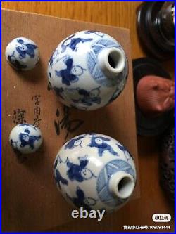 Rare Pair of Chinese early Qing dynasty blue and white mini vases lidded