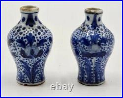 Rare Pair of Miniature Early Antique Delft Vases 2.5 Height