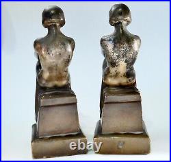 Rare S. C. Tarrant Company Early Century Antique Armor Bronze Naked Lady Bookends