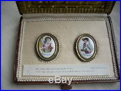 Rare Set Of 2 Early 19th Century French Enamel Portrait Buttons In Leather Case