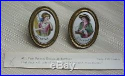 Rare Set Of 2 Early 19th Century French Enamel Portrait Buttons In Leather Case