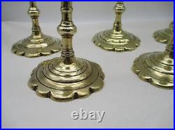 Rare Set of 6 Brass Petal Base Candlesticks Early 19th Century
