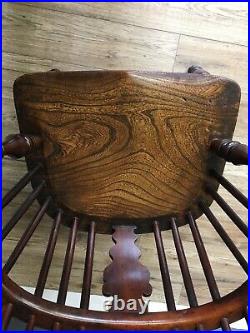 Rare Solid Splat Antique Yew Wood Windsor Chair Early 19th Century