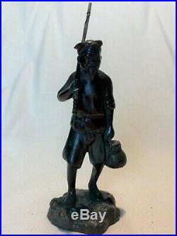 Rare Southeast Annam French Indochina Bronze Statue Fisherman Early 20th Century