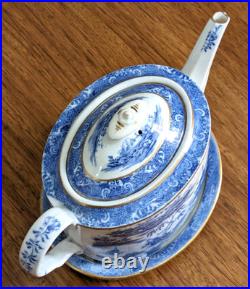 Rare Spode Porcelain Willow Teapot & Stand Georgian Antique Early 19th Century