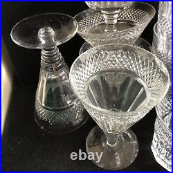 Rare Suite of Antique Tudor Crystal Glasses. Art Deco Diamond Facet, Bobbin Stem
