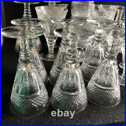 Rare Suite of Antique Tudor Crystal Glasses. Art Deco Diamond Facet, Bobbin Stem