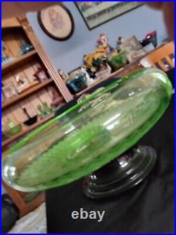Rare Uranium Green Frosted & Clear Art Deco Boy on the Fish Float Bowl 1920/30's