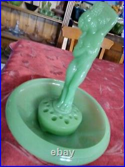 Rare Uranium Green Jade Jobling Grape Lady Fir Cone Float Bowl Depression 1930's