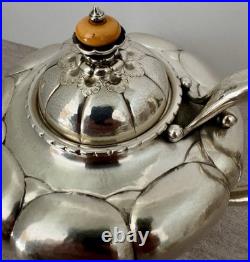 Rare Very Early Georg Jensen #3 Sterling Hand Wrought 4 Piece Tea & Coffee Set