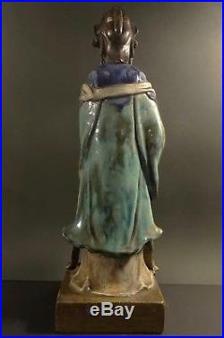 Rare Very Large Early 19th C Chinese Shiwan Glazed Mudman Woman Figure