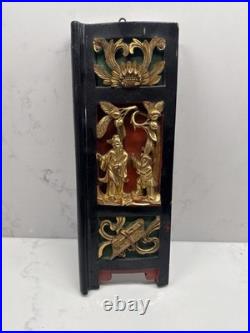 Rare Very Old Early Chinese Carved 3D Wood Gilded Panel Picture Decoration