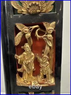 Rare Very Old Early Chinese Carved 3D Wood Gilded Panel Picture Decoration