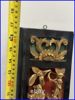 Rare Very Old Early Chinese Carved 3D Wood Gilded Panel Picture Decoration