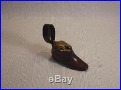 Rare Victorian Novelty Travel Inkwell'lady's Leather Shoe' Early 19th Century
