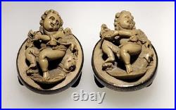 Rare Vintage Antique Early Victorian Silver Hand Craved Lava Putti Cufflinks