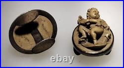Rare Vintage Antique Early Victorian Silver Hand Craved Lava Putti Cufflinks