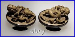Rare Vintage Antique Early Victorian Silver Hand Craved Lava Putti Cufflinks