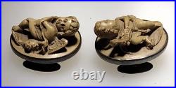 Rare Vintage Antique Early Victorian Silver Hand Craved Lava Putti Cufflinks