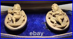 Rare Vintage Antique Early Victorian Silver Hand Craved Lava Putti Cufflinks