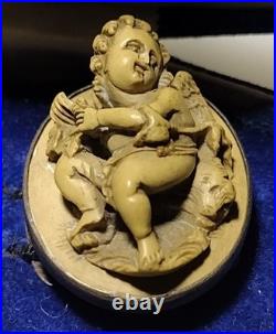 Rare Vintage Antique Early Victorian Silver Hand Craved Lava Putti Cufflinks