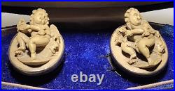 Rare Vintage Antique Early Victorian Silver Hand Craved Lava Putti Cufflinks