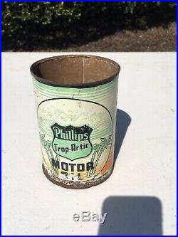 Rare Vintage Early Tin Litho 1QT Phillips 66 Trop Artic Motor Oil Can Antique