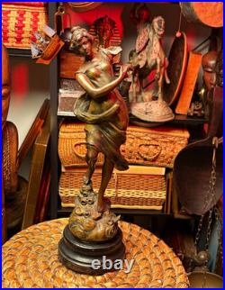 Rare Vintage Metal Art Nouveau Lady Dancer Statue Mélodie Figure Sculpture