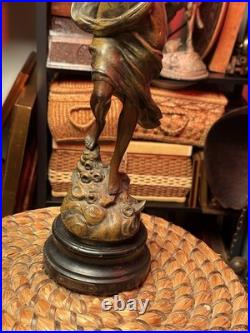Rare Vintage Metal Art Nouveau Lady Dancer Statue Mélodie Figure Sculpture
