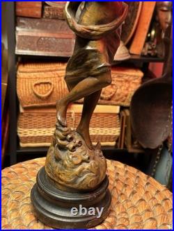 Rare Vintage Metal Art Nouveau Lady Dancer Statue Mélodie Figure Sculpture