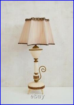 Rare Vintage Table Lamp and Shade, Unique 1930/40s Ornate Metal Table Lamp