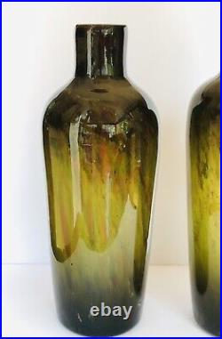 Rare Webb & Corbett Green Flambe Glass Vases, Pair Circa 1930
