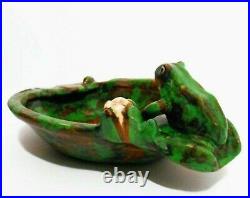 Rare Weller Arts & Crafts Signed Early 20th C Vint Cer Frog Bowl, Mottled Glaze