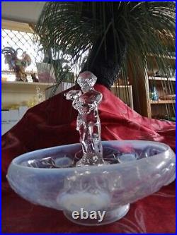 Rare White Clear 2 Kids Figurine Opalescent Barolac Float Bowl Depression Glass