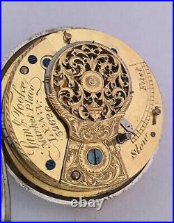 Rare and Early English Silver Pair of Cased Verge Fusee Pocket Watch