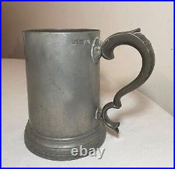 Rare antique 18th century 1700's handmade pewter beer mug stein touch early mark