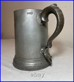 Rare antique 18th century 1700's handmade pewter beer mug stein touch early mark
