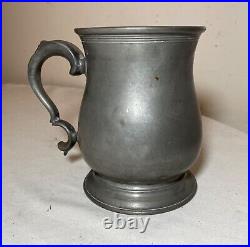 Rare antique 18th century 1700's handmade pewter beer mug stein touch mark early