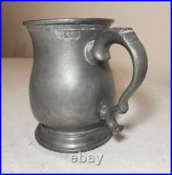 Rare antique 18th century 1700's handmade pewter beer mug stein touch mark early