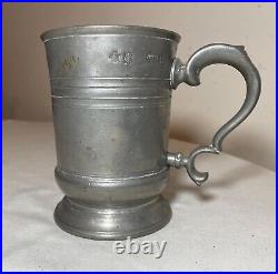 Rare antique 18th century handmade pewter beer mug stein early touch mark 1700's