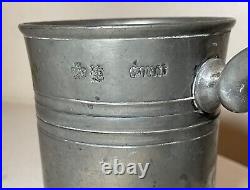 Rare antique 18th century handmade pewter beer mug stein early touch mark 1700's