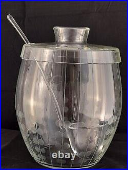Rare-antique, Art Deco Large-cut Glass, Lidded-punch Barrel. & Ladel